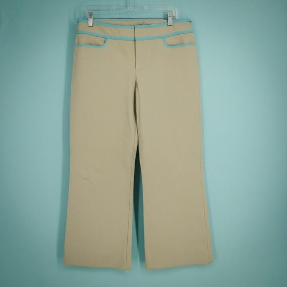 Armani Exchange Size 8 Tan Khaki Blue Detail Straight Wide Leg Cotton Pants - Picture 1 of 8